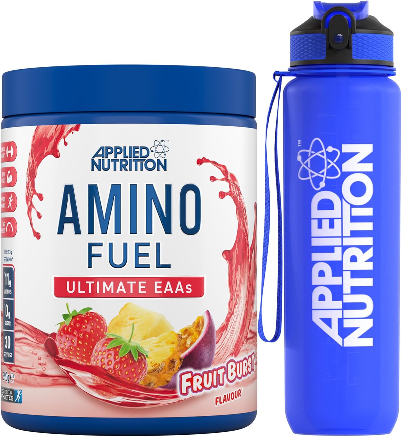 Applied Nutrition Bundle Amino Fuel 390G + Lifestyle Water Bottle 1000Ml - Amino Acids Supplement, Eaa Essential Amino Acids Powder, Muscle Fuel & Recovery (Fruit Burst)