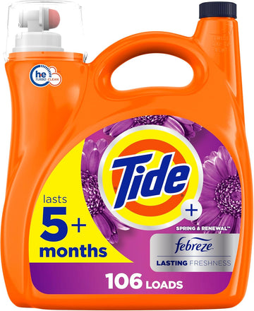 Tide Plus Febreze Freshness He Turbo Clean Liquid Laundry Detergent, He Compatible, Spring & Renewal Scent, 106 Loads, 149 Fl Oz