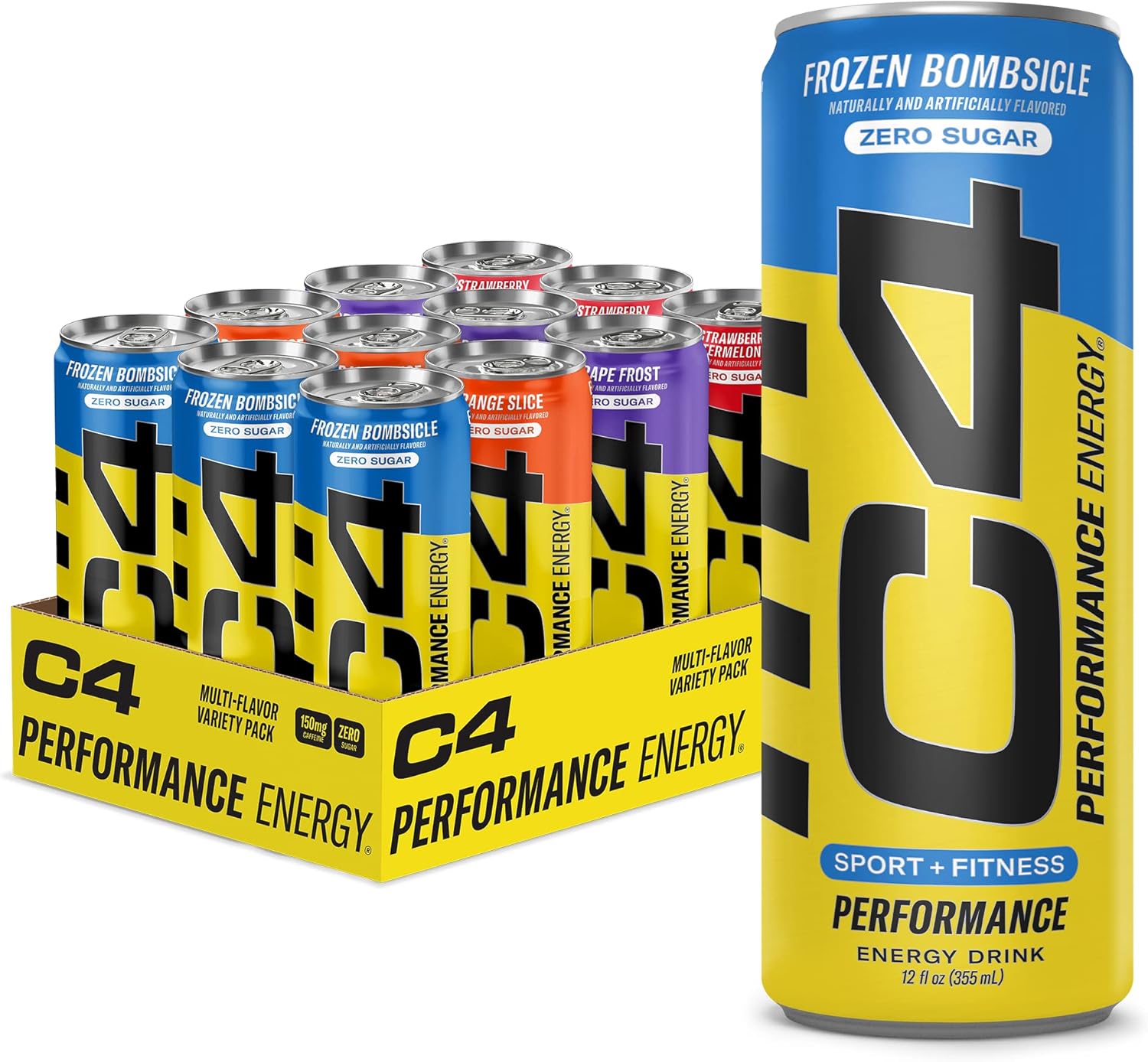 C4 Performance Energy Drink Official Variety Pack | Zero Sugar Carbonated Preworkout Energy | 150Mg Caffeine With Beta Alanine | 4 Flavors | 12 Fl Oz (12 Pack)