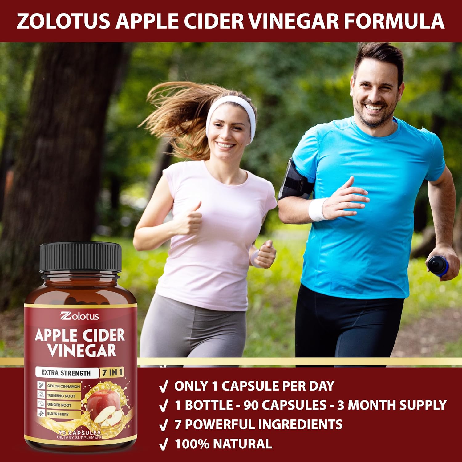 Zolotus 7 in 1 Apple Cider Vinegar Capsules, Equivalent to 3650mg, 3 Month Supply with Ceylon Cinnamon, Ginger Root, Turmeric, Elderberry, Best Supplement for Digestion, Immune : Health & Household