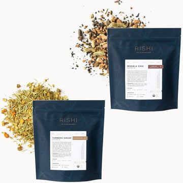 Rishi Tea Masala Chai & Turmeric Ginger Tea - Organic Direct Trade Loose Leaf, Kosher Caffeinated Tea Bundle - 16 Ounce (Pack Of 2)