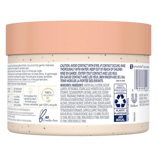 Dove Exfoliating Body Polish Scrub For Silky Skin Oatmeal & Calendula Oil Body Scrub Exfoliates & Gives Lasting Nourishment 10.5 Oz