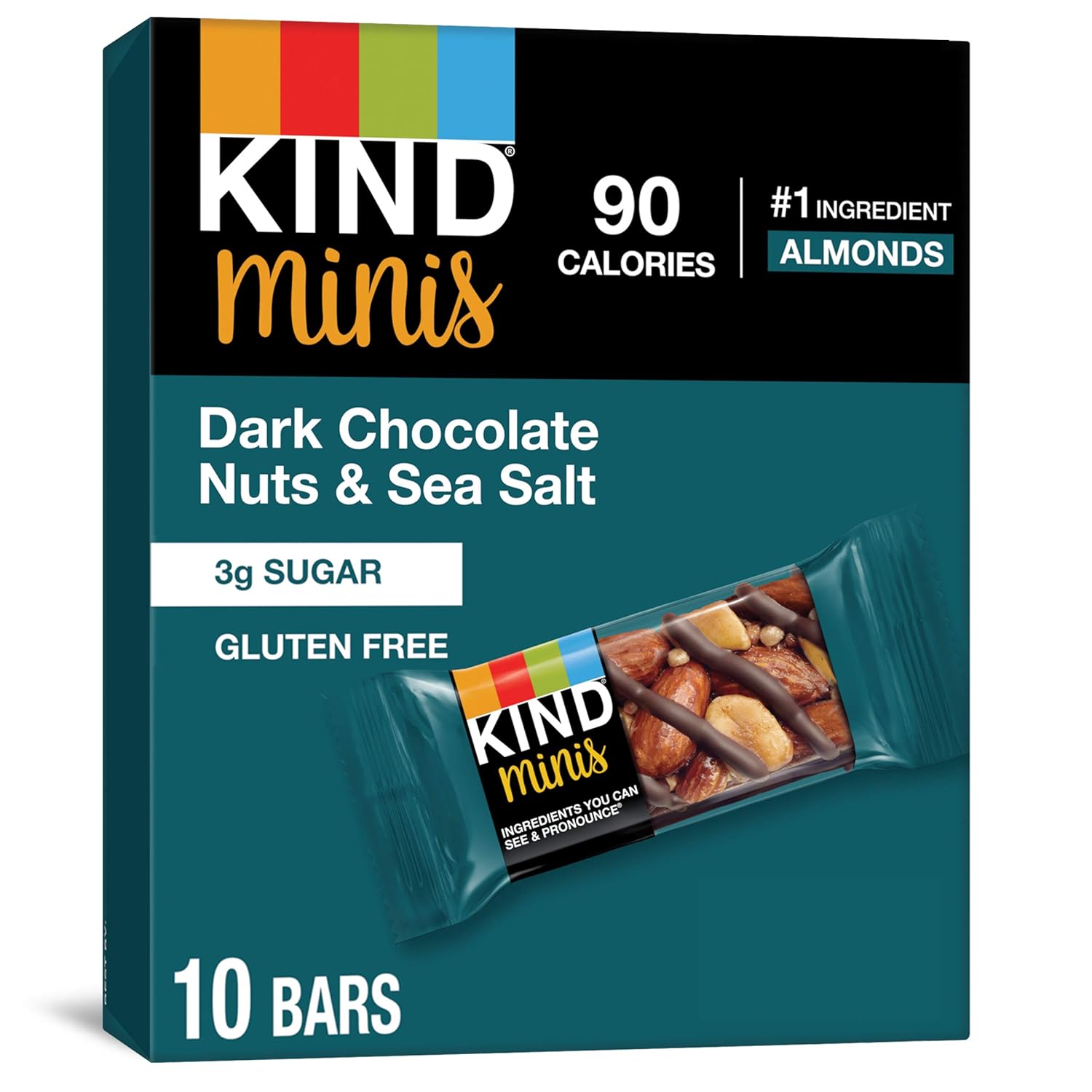 Kind Bar Minis, Dark Chocolate Nuts & Sea Salt, Gluten Free, 100 Calories, Low Sugar, 80 Count