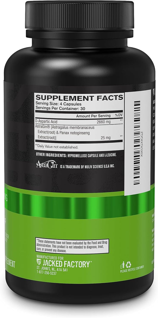 Jacked Factory Daa D Aspartic Acid Supplement - Fortified With Astragin For Enhanced Absorption, Zero Artificial Fillers - 120 Veggie Capsule Pills