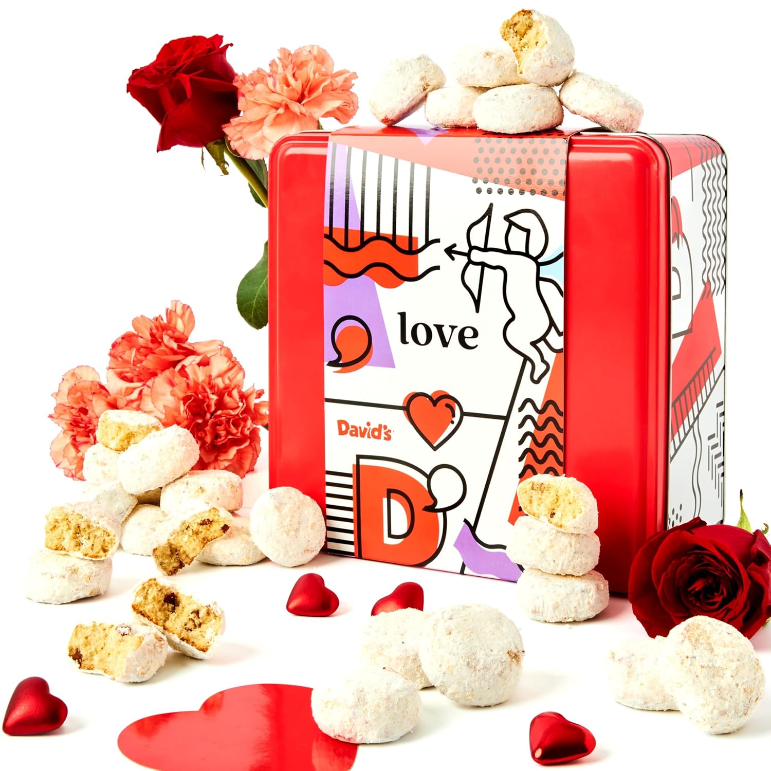 David’S Cookies Ideal Valentines Day Gift For Everyone – 16Oz Butter Pecan Meltaways Cookies With Crunchy Pecans And Powdered Sugar – Premium Fresh Ingredients – Comes With A Lovely Tin Box