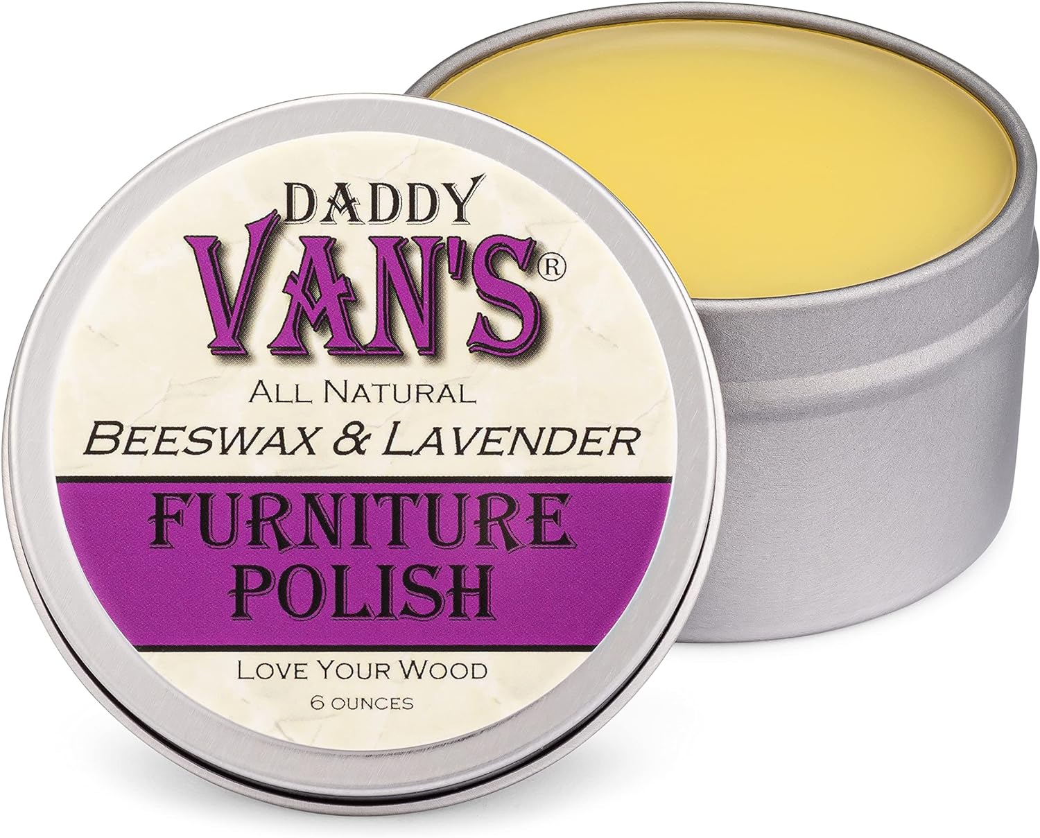 Daddy Van's All Natural Beeswax & Lavender Furniture Polish - Chemical-Free, Non-Toxic Wood Conditioner Scented with Pure Lavender Essential Oil - One Tin