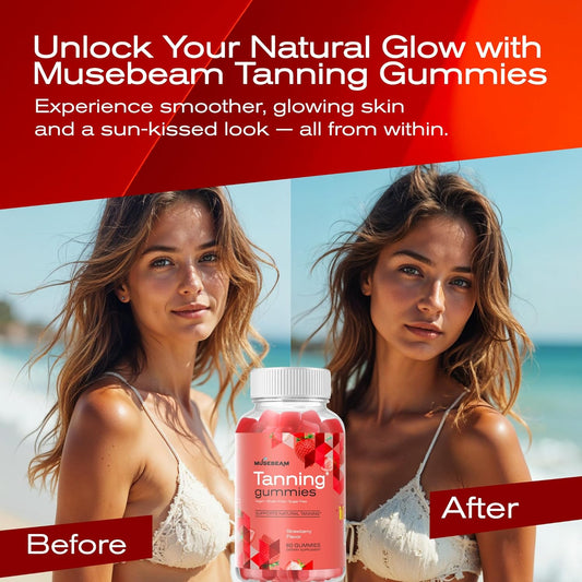 Tanning Gummies For Women - Daily Self Tan Chews That Work Fast Without Sun - Sunless Tan Skin Health Glow Up Sugar Free Vegan Oral Melanin Supplement With Beta Carotene Astaxanthin Lycopene