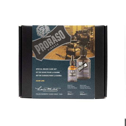 Proraso Beard Care Kit For Men, Beard Wash & Oil With Azure Lime To Tame, Cleanse & Detangle Full, Thick And Coarse Beards, Azure Lime