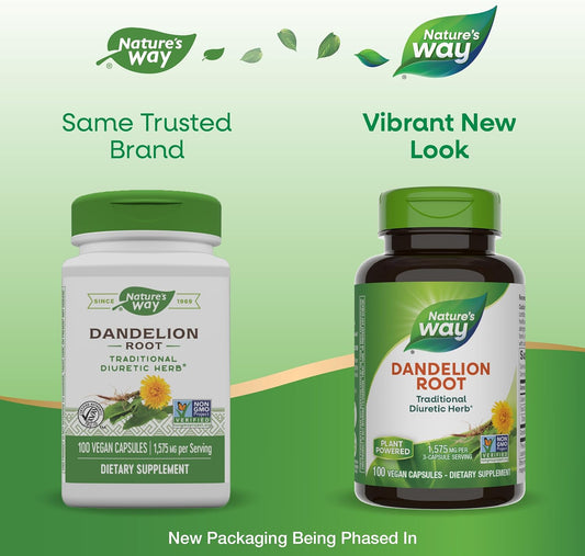 Nature'S Way Dandelion Root, Traditional Diuretic Herb*, Vegan, 100 Capsules (Packaging May Vary)
