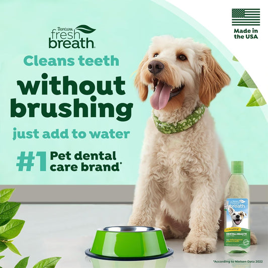 TropiClean Fresh Breath Dog Teeth Cleaning – Dental Care for Bad - Freshener Water Additive Mouthwash Helps Remove Plaque Off Dogs Teeth, Original, 473ml?FBWA16Z