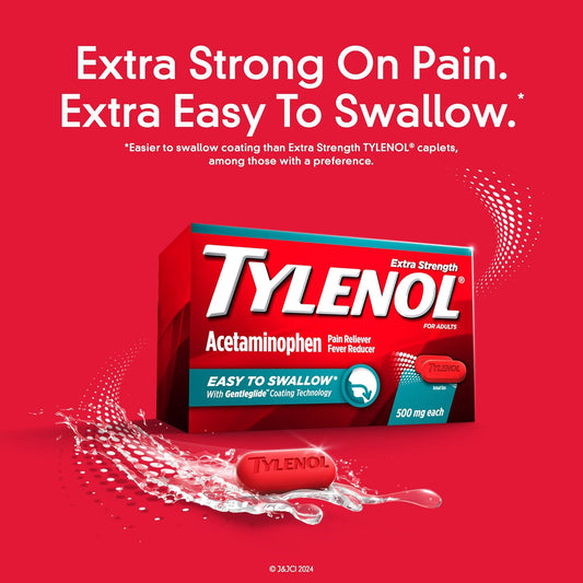 Tylenol Extra Strength Easy To Swallow Acetaminophen, Pain Reliever & Fever Reducer Coated Caplets For Adults With Gentleglide Technology, 500 Mg Extra Strength Acetaminophen, 200 Ct