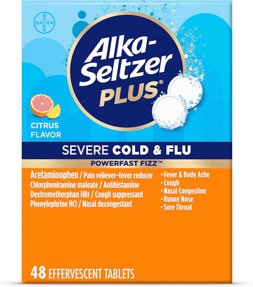 Alka-Seltzer Plus Cold & Flu Medicine For Nasal Congestion, Cough, Fever - Citrus, 48Ct