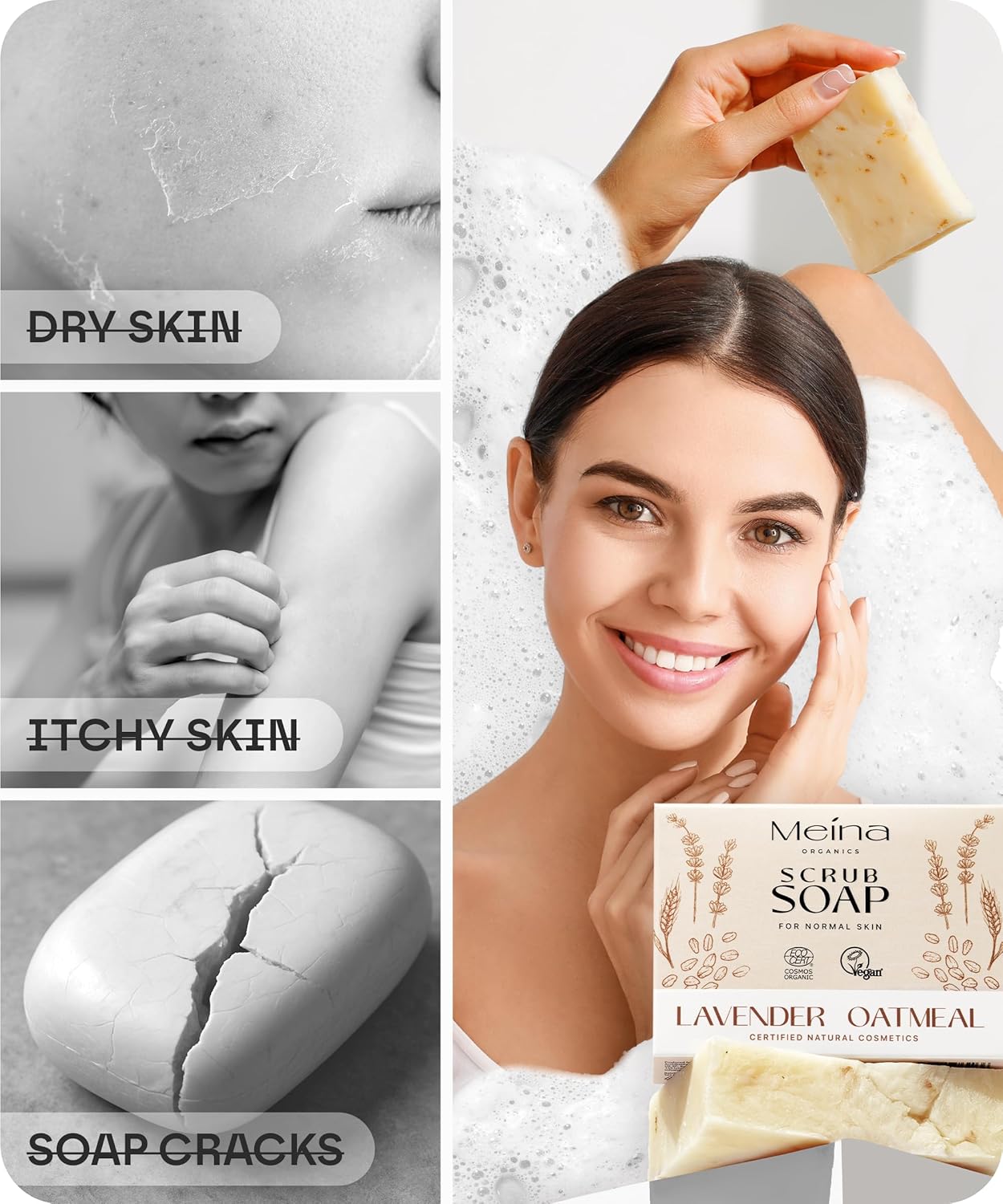 Meina - Organic Soap With Lavender And Poppy Seed (1 X 110 G) 100% Natural, Vegan, Handmade Bio Soap - Body Care And Facial Care