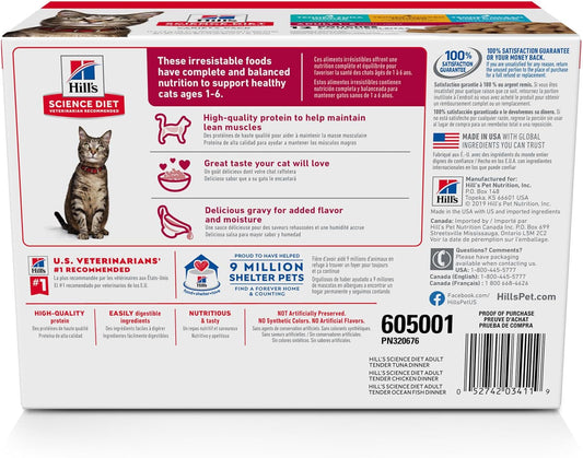 Hill'S Science Diet Adult 1-6, Adult 1-6 Premium Nutrition, Wet Cat Food, Variety Case: Tuna; Chicken; Ocean Fish Stew, 5.5 Oz Pouch Variety Case, Case Of 12