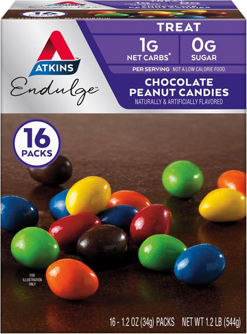 Atkins Endulge Chocolate Peanut Candies, Dessert Favorite, 0G Sugar, 16 Count