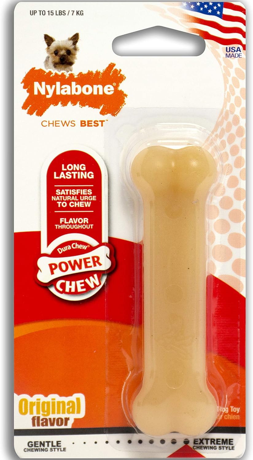 Nylabone Power Chew Classic Bone Chew Toy For Dogs, Durable Dog Toys For Aggressive Chewers, Original Flavor, X-Small/Petite - Up To 15 Lbs. (1 Count)