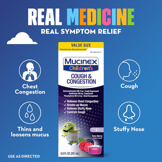 Mucinex Children'S Congestion & Cough Liquid, Berrylicious, 6.8Oz (Packaging May Vary)