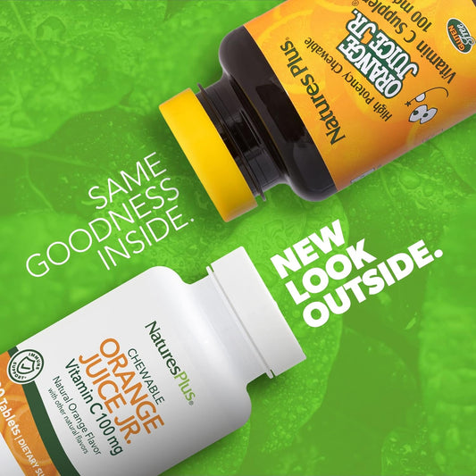 Natures Plus Orange Juice Jr. - 90 Chewable Tablets - 100 Mg Vitamin C - Immune System Support - Gentle On The Stomach - Vegan, Gluten Free - 90 Servings