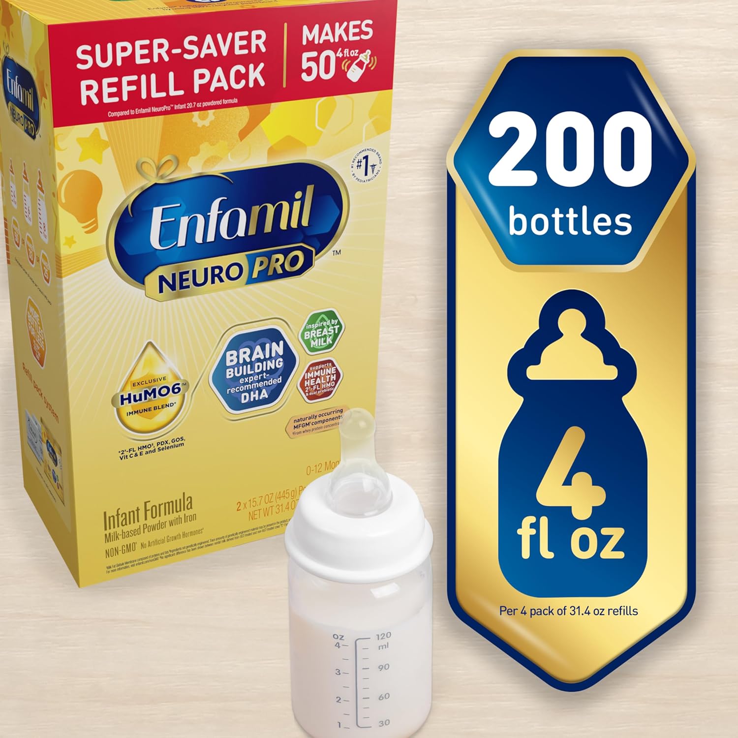 Enfamil NeuroPro Baby Formula, Infant Formula Nutrition, Triple Prebiotic Immune Blend, 2'FL HMO, & Expert-Recommended Omega-3 DHA, Perfect Choice for Baby Milk, Non-GMO, Refill Box, 31.4 Ounces (Pack of 4) : Baby