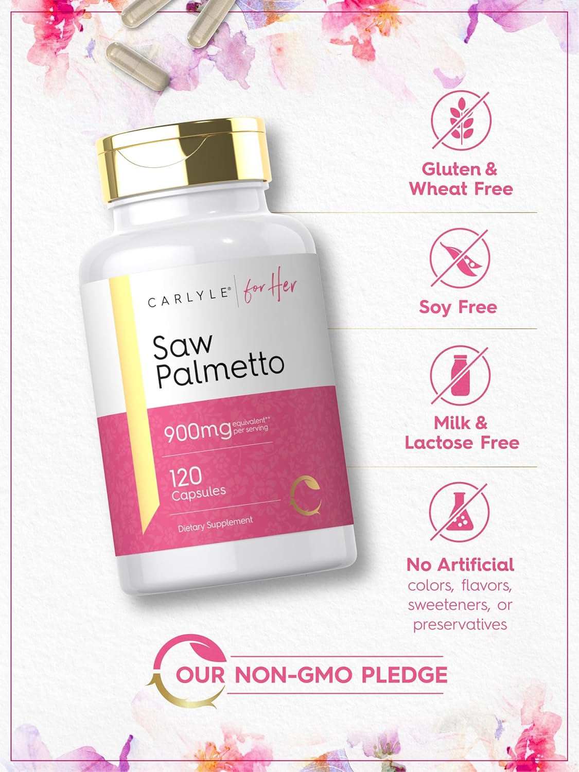 Carlyle Saw Palmetto for Women 900mg | 120 Capsules | Full Spectrum Complex | Non-GMO, Gluten Free Supplement | for Her : Health & Household