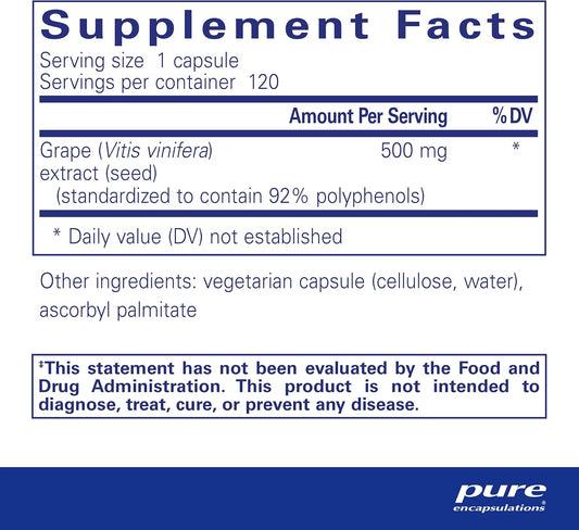 Pure Encapsulations Grape Pip 500 Mg | Supports Vascular Health | 120 Capsules
