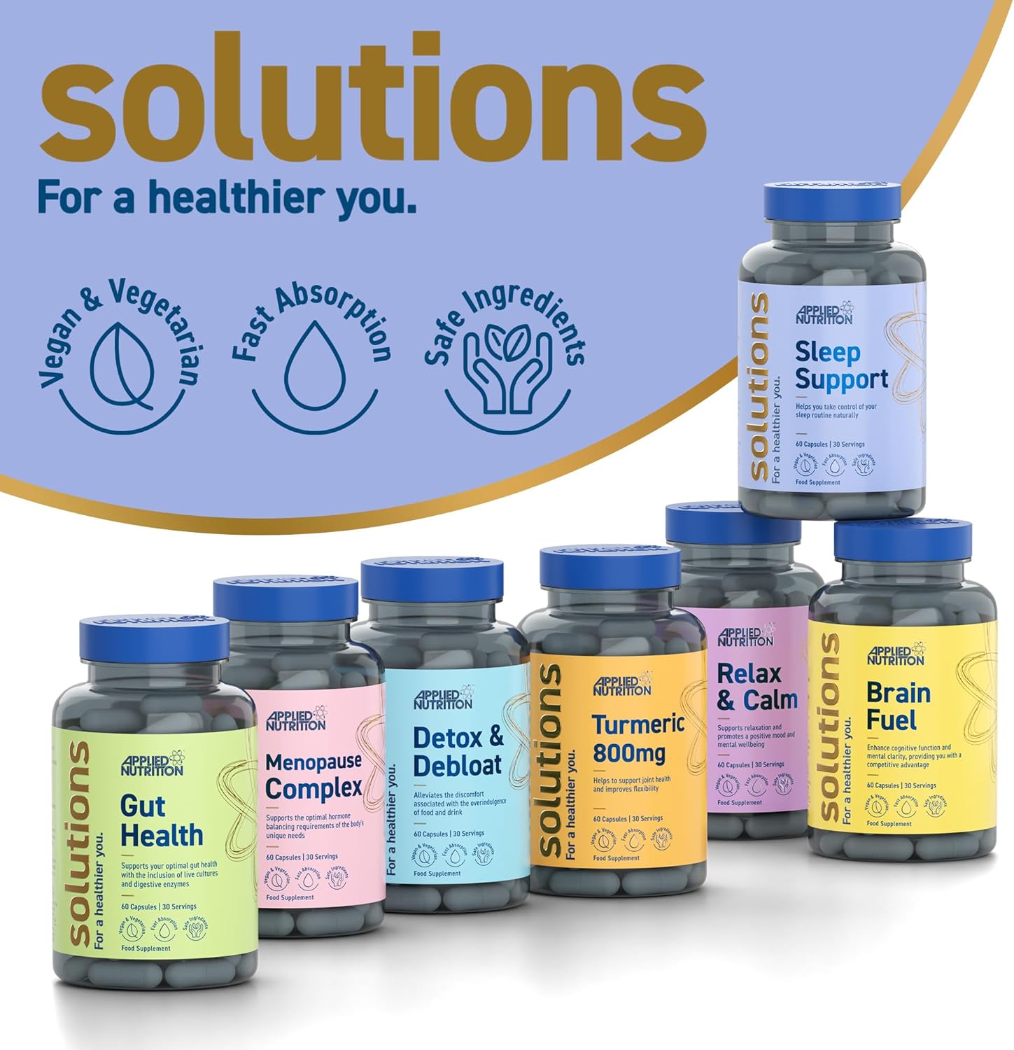 Applied Nutrition - Solutions - Sleep Support - Vegan Capsules with Magnesium, L-Theanine, Chamomile, Lemon Balm & Glycine – Natural Sleep Aid & Stress Relief (60 Capsules – 30 Servings) : Amazon.co.uk: Health & Personal Care