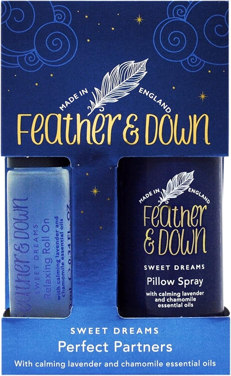 Feather & Down Sweet Dreams Perfect Partners Gift Set (50Ml Pillow Spray & 10Ml Roll-On) - With Calming Lavender & Chamomile Essential Oils. Cruelty Free