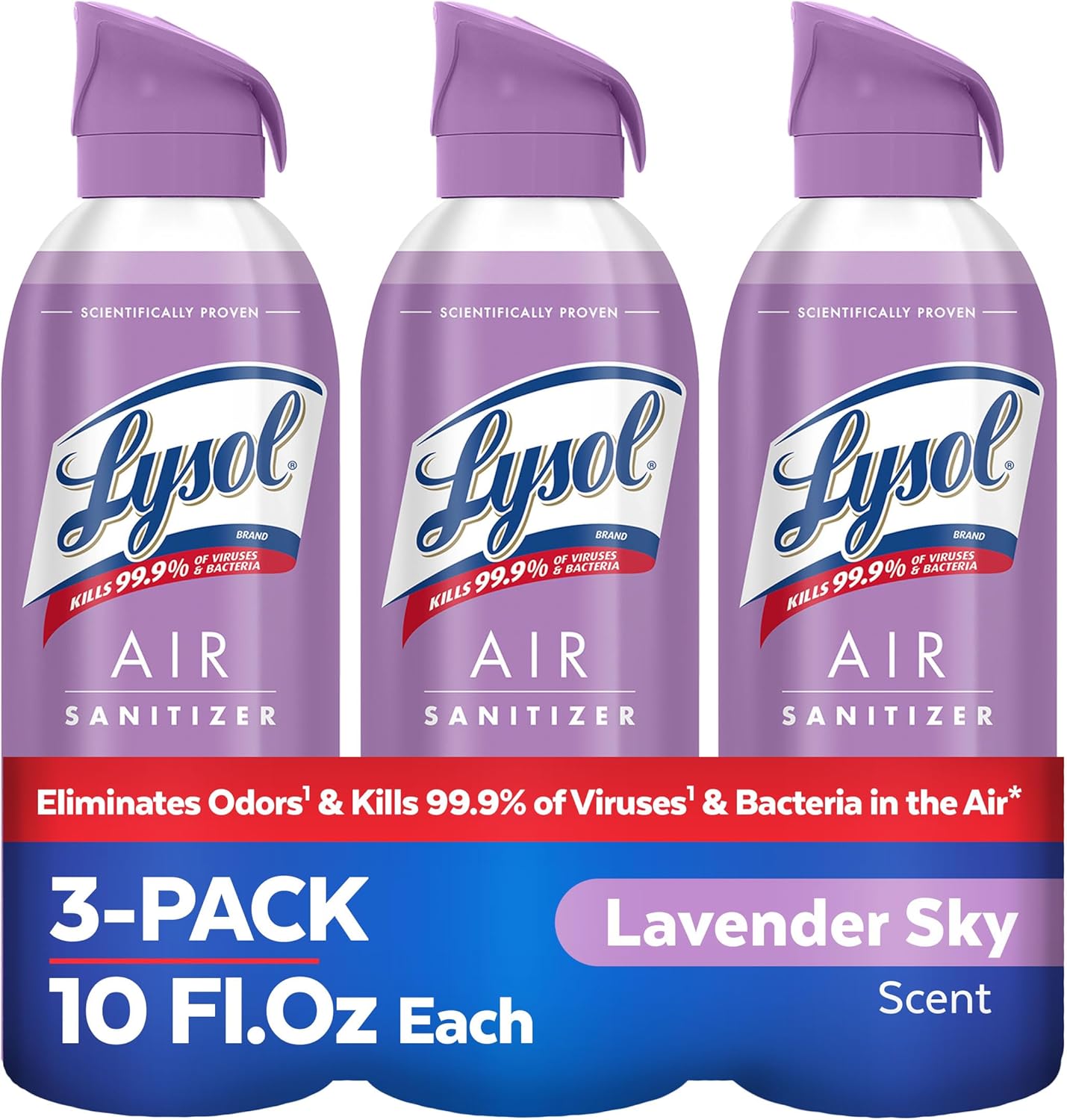 Lysol Air Sanitizer Spray, For Air Sanitization And Odor Elimination, Lavender Sky Scent, 10 Fl. Oz (Pack Of 3)