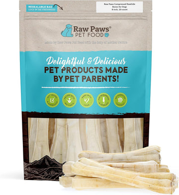 Raw Paws Compressed Rawhide Bones For Dogs, 8-Inch, 2-Count - Packed In Usa - Long Lasting Dog Chews - Natural Pressed Rawhides - Rawhide Bones For Large Dogs - Raw Hide Bones For Aggressive Chewers