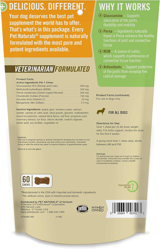 Pet Naturals Hip and Joint PRO with Glucosamine, Chondroitin and MSM for Dogs, 60 Chews