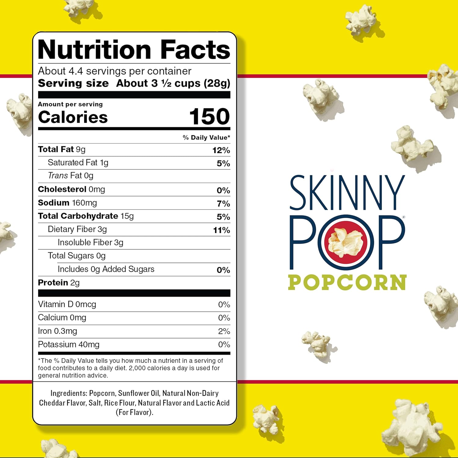 Skinnypop Popcorn, Gluten Free, Non-Gmo, Healthy Snacks, Skinny Pop Dairy Free White Cheddar Popcorn, 4.4Oz Grocery Size Snack Bags (12 Count)