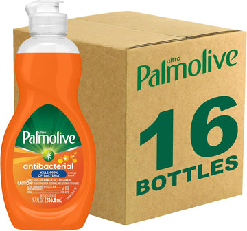 Palmolive Ultra Concentrated Antibacterial Liquid Dish Soap, Orange Scent, 9.7 Fl Oz (Pack of 16)