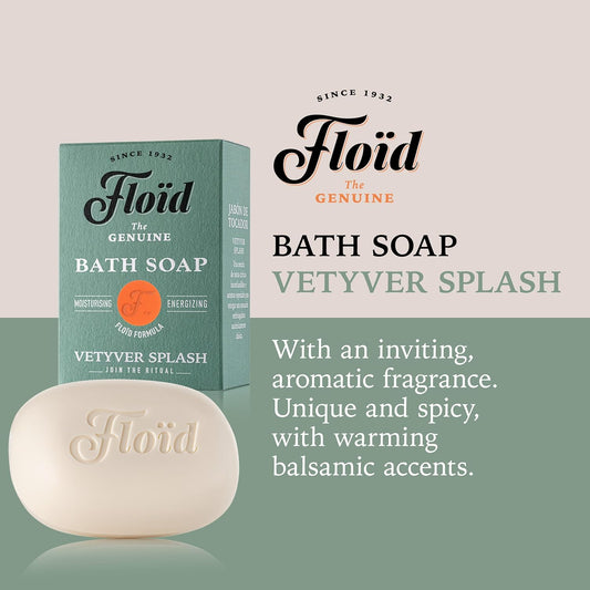 Floid Vetyver Splash Bath Soap, 100% Vegetable Bath Soap Bar Enriched With Nourishing Lecithin, Shea Butter, And Sesame Oil To Protect Skin, Leaving It Soft And Supple
