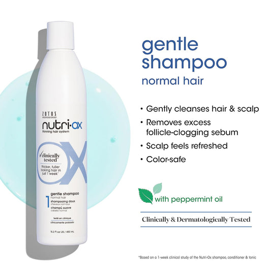 NUTRI-OX Gentle Shampoo Normal for Thinning Hair | Thicker, Fuller-Looking Hair | Clinically & Dermatologically Tested | Peppermint | Color-Safe