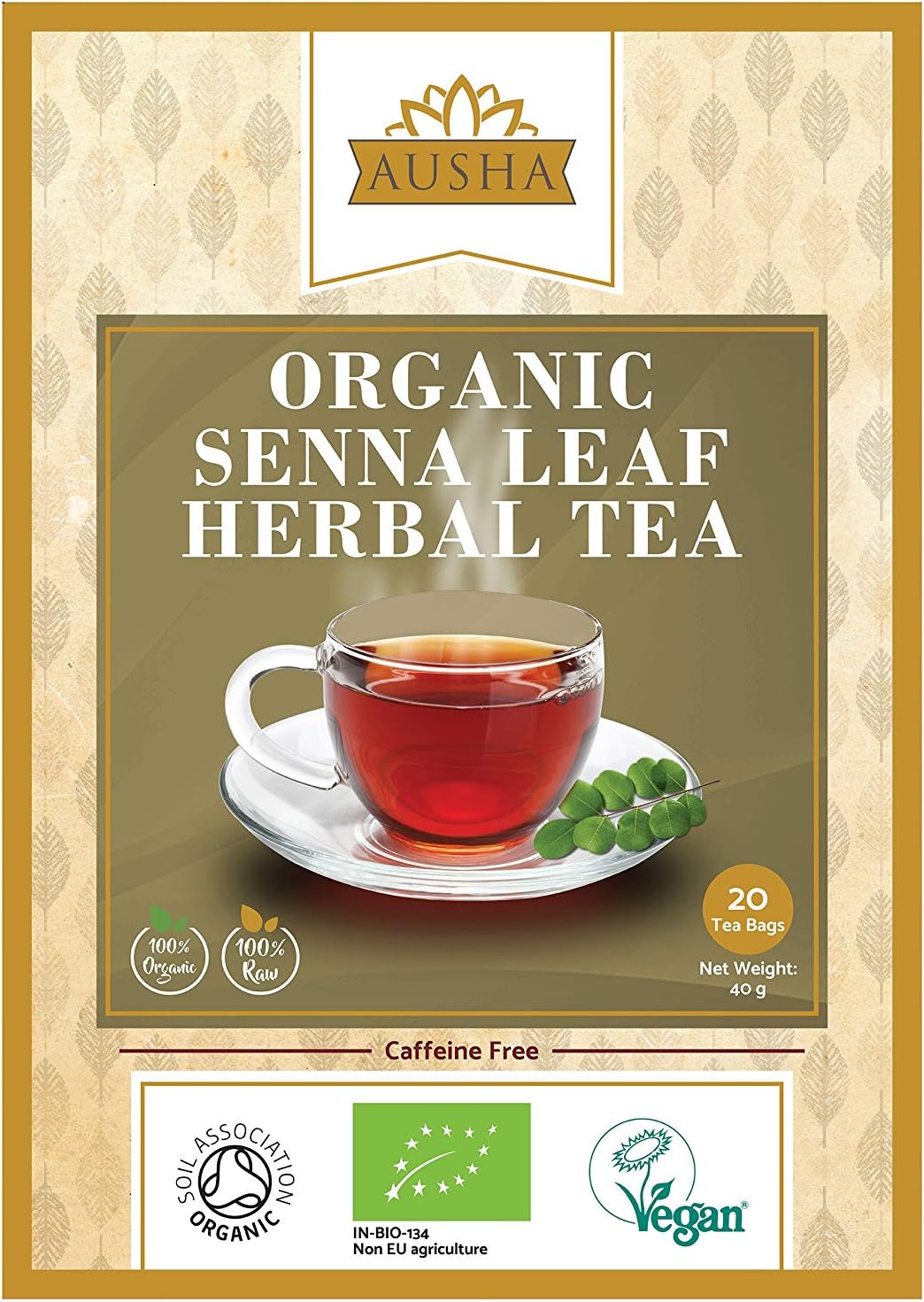 Ausha Organic Senna Tea Bags - 40 Bags - Uk Certified Organic By Soil Association - Constipation Relief - Laxative Tea Caffeine Free, Digestion, Colon Cleanse