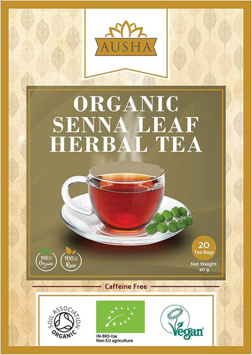 Ausha Organic Senna Tea Bags - 40 Bags - Uk Certified Organic By Soil Association - Constipation Relief - Laxative Tea Caffeine Free, Digestion, Colon Cleanse