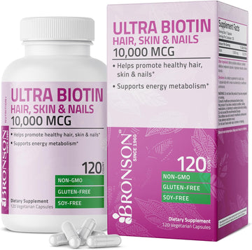 Bronson Ultra Biotin 10,000 Mcg Hair Skin And Nails Supplement, Non-Gmo, 120 Vegetarian Capsules