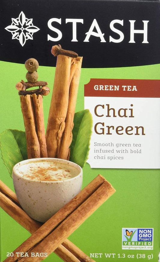 Stash Tea Chai Green Tea - Caffeinated, Non-Gmo Project Verified Premium Tea With No Artificial Ingredients, 20 Count (Pack Of 6) - 120 Bags Total