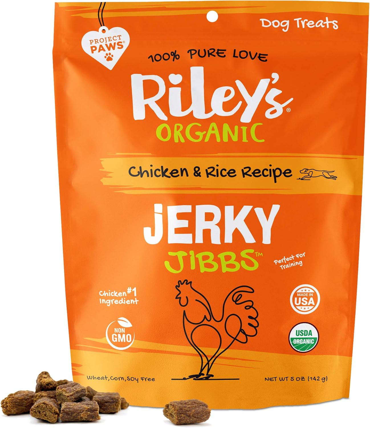 Riley'S Organic Dog Training Treats - Chicken Dog Jerky Treats Chicken & Rice Bite Sized Soft Jerky Treats For Dogs - Great For Small & Large Breeds - Jibbs - 5 Oz