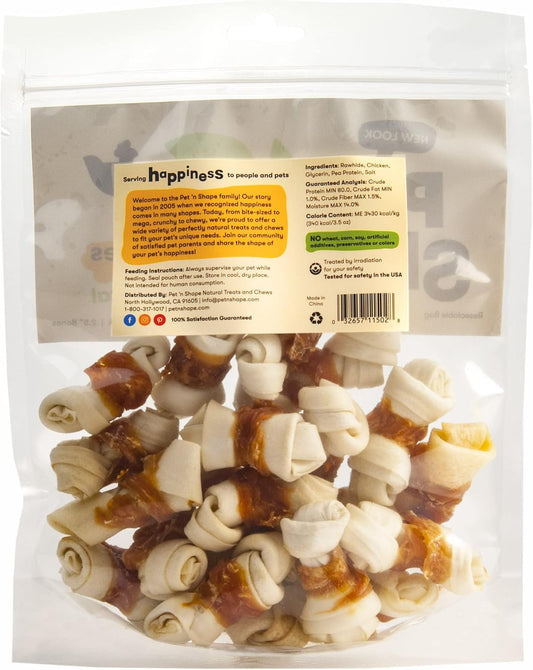 Pet 'N Shape Chicken Hide Bones – Natural Chicken Wrapped Rawhide Bone Dog Treats - Small Bone - 20 Count