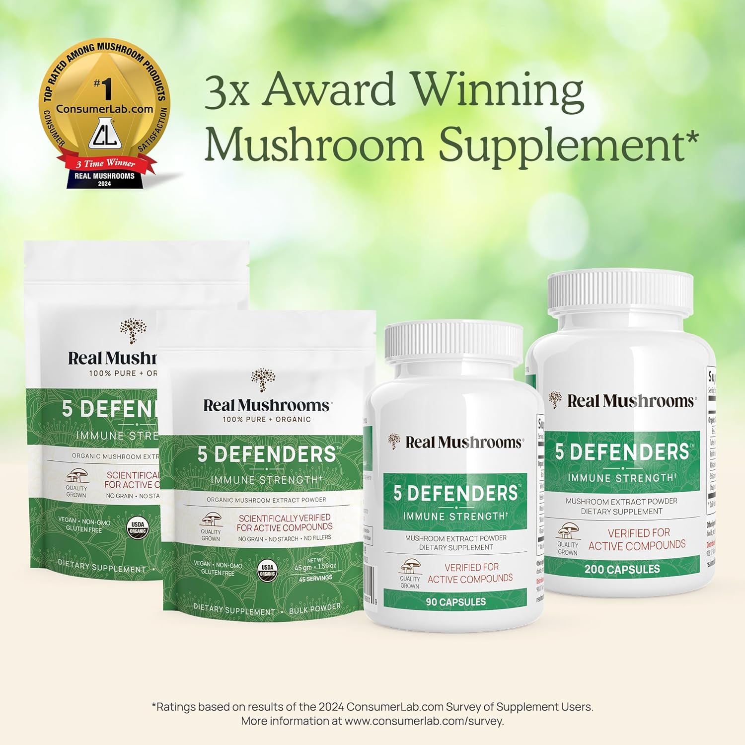 Real Mushrooms 5 Defenders Capsules - Organic Mushroom Extract w/ Chaga, Shiitake, Maitake, Turkey Tail, & Reishi - Mushroom Supplement - Vegan, Non-GMO : Grocery & Gourmet Food