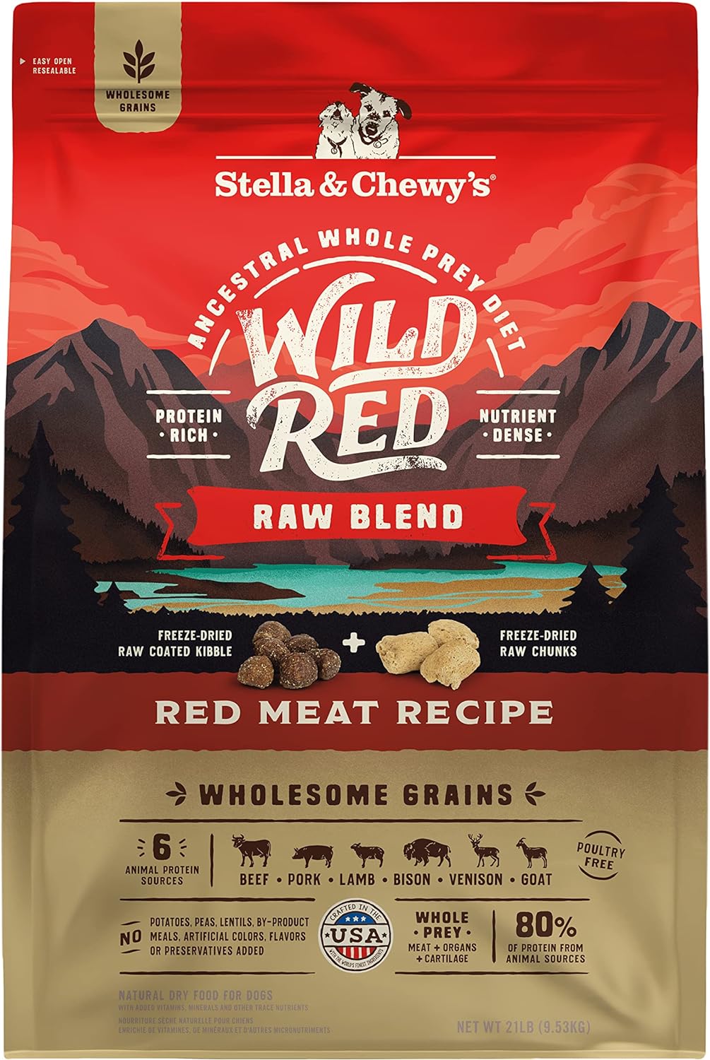 Stella & Chewy'S Wild Red Dry Dog Food Raw Blend High Protein Wholesome Grains Red Meat Recipe, 21 Lb. Bag