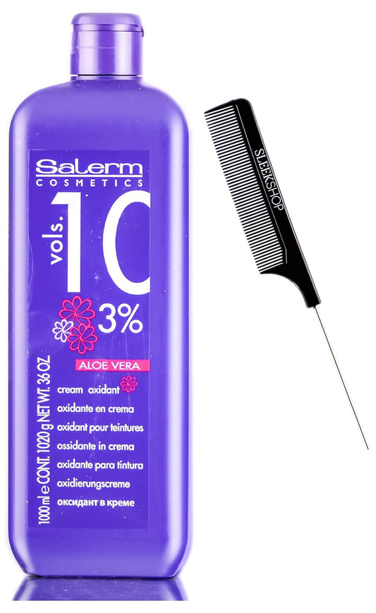 Salerm Cosmetics Aloe Vera Developer Cream Oxidant (W/Sleek Comb) Hydrogen Peroxide Activator For Vision Hair Color Salermvision Haircolor Dye (10 Volume / 3% - 1000 Ml) : Beauty & Personal Care