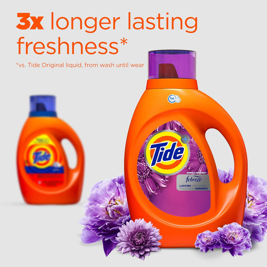 Tide Plus Febreze Freshness He Turbo Clean Liquid Laundry Detergent, Spring & Renewal Scent, 105 Fl Oz, 74 Loads