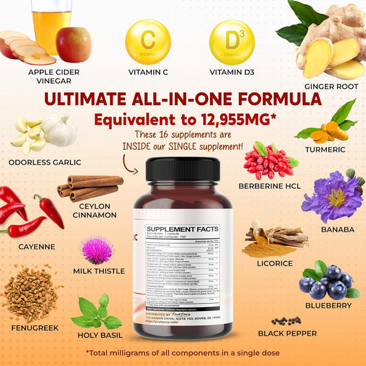 Apple Cider Vinegar 9000Mg Ginger 1000Mg Odorless Garlic 600Mg Turmeric 1000Mg Berberine 600Mg - Made In Usa