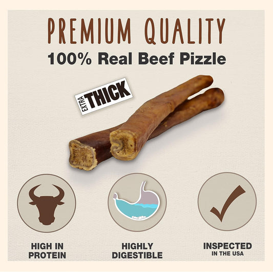 Cadet Bully Sticks For Small, Medium And Large Dogs – All-Natural Beef Pizzle, High Protein, Low Fat, Long-Lasting, Grain & Rawhide-Free Dog Chews For Aggressive Chewers, Extra-Thick Large (2 Count)
