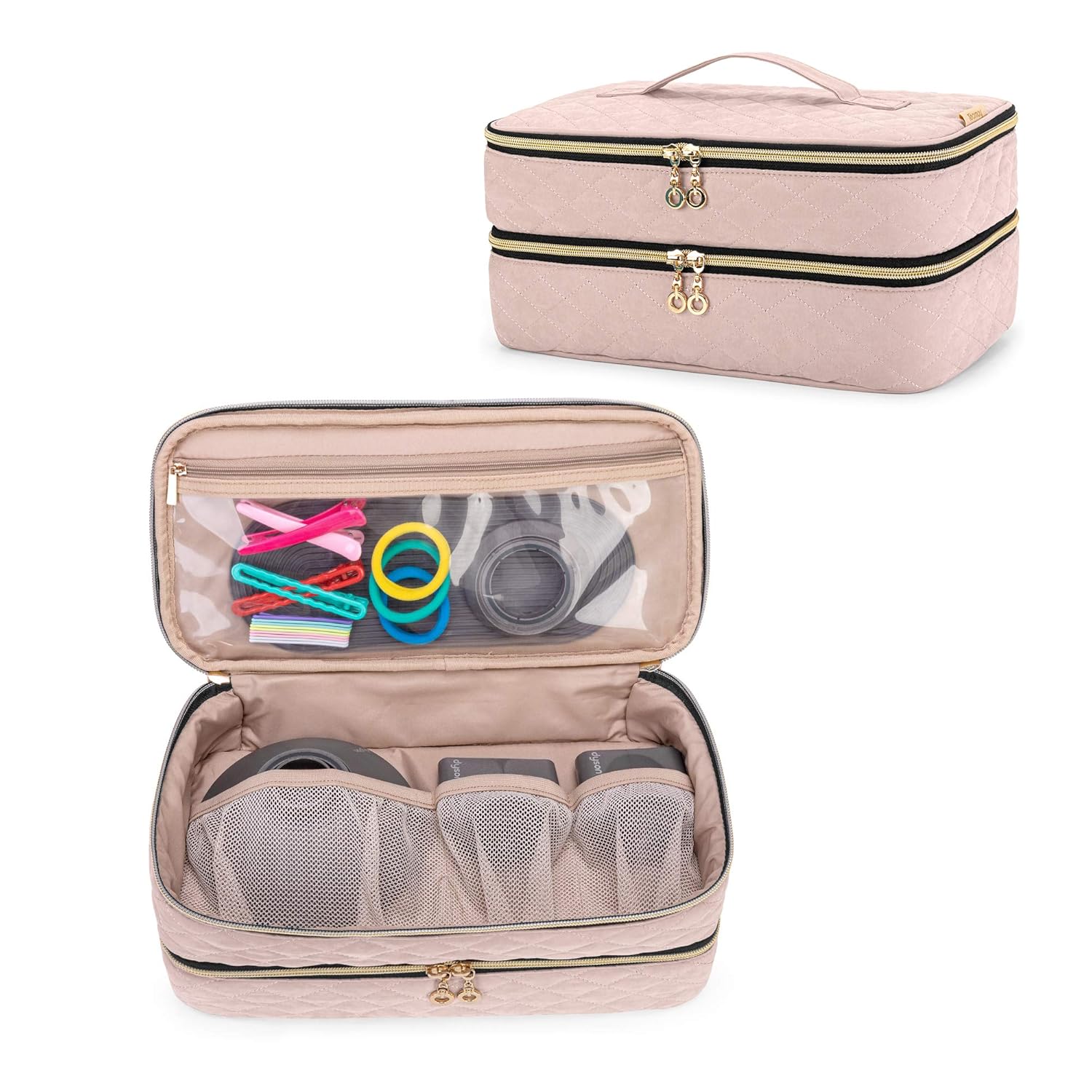 Teamoy Double-Layer Travel Storage Bag Compatible With Dyson Supersonic Hair Dryer, Blow Dryer Storage Bag, Portable Travel Organizer Bag For Hair Dryer And Attachments, Misty Rose(Bag Only)