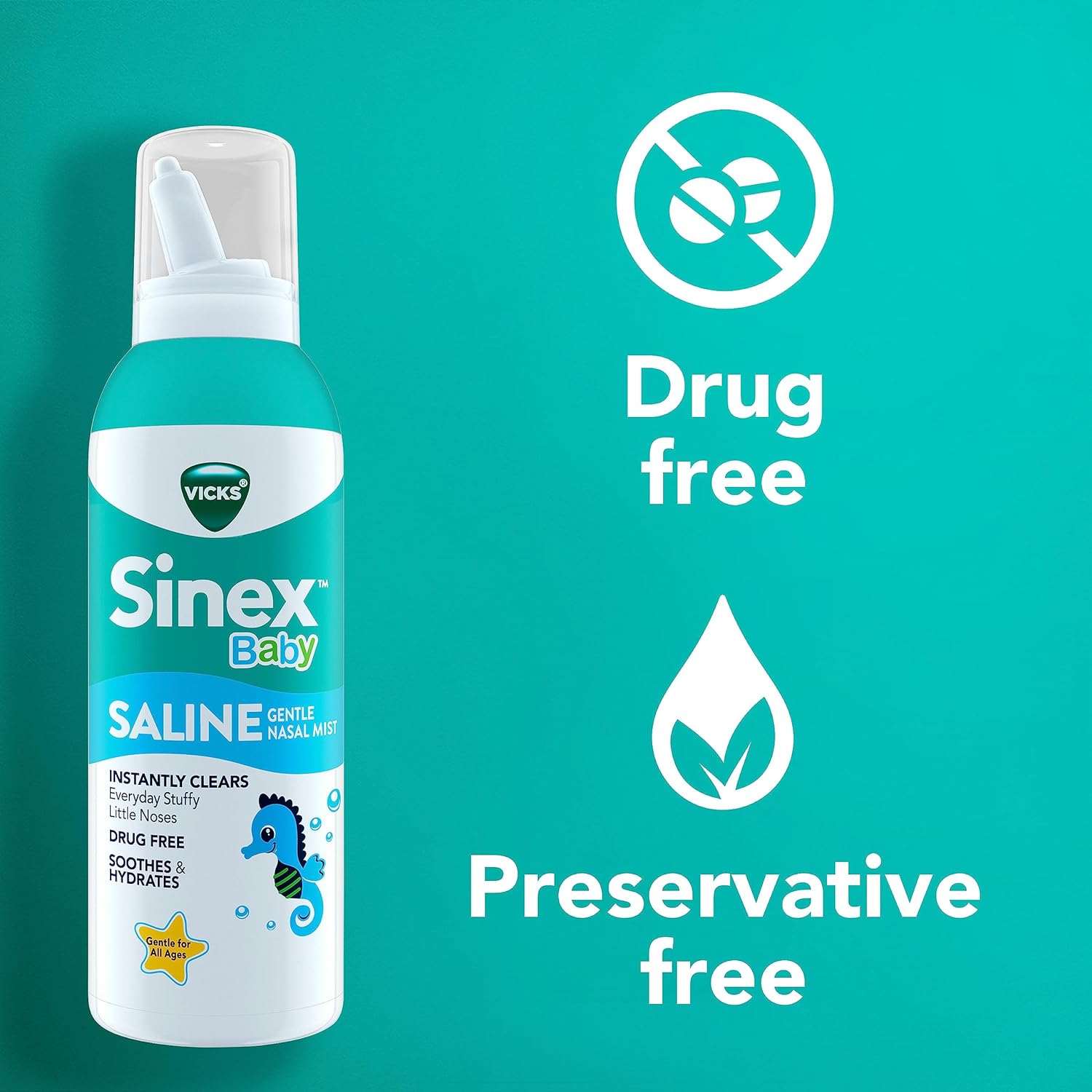 VICKS Sinex Baby Saline Nasal Spray, Drug Free Gentle Nasal Mist, Instantly Clears Everyday Stuffy Little Noses, Soothes & Hydrates, Safe For Daily Use, Gentle For All Ages, 5 OZ x 2 : Health & Household