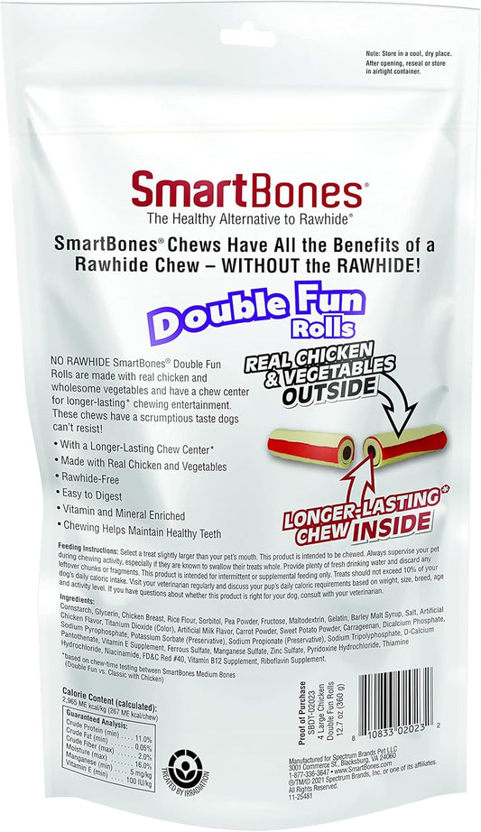 Smart Bones Doublefun Rolls, Rawhide Free Dog Chew Sticks, Long-Lasting Chew Center, Treats For Dogs Made With Real Chicken, 4 Count