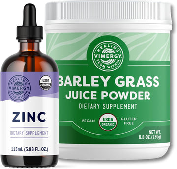 Vimergy Usda Organic Zinc, 57 Servings And Organic Barley Grass Juice Powder, 62 Servings - Bundle